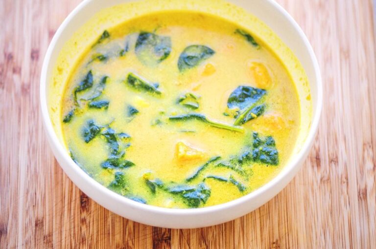 Sweet Potato Soup with Spinach & Coconut Milk (Vegan)