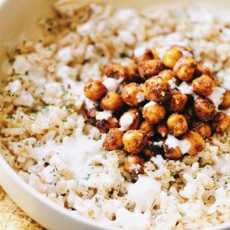Coconut Ginger Rice with Spicy Turkish Roasted Chickpeas & Garlic Yogurt Drizzle