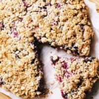 an overhead shot of berry crumble pie