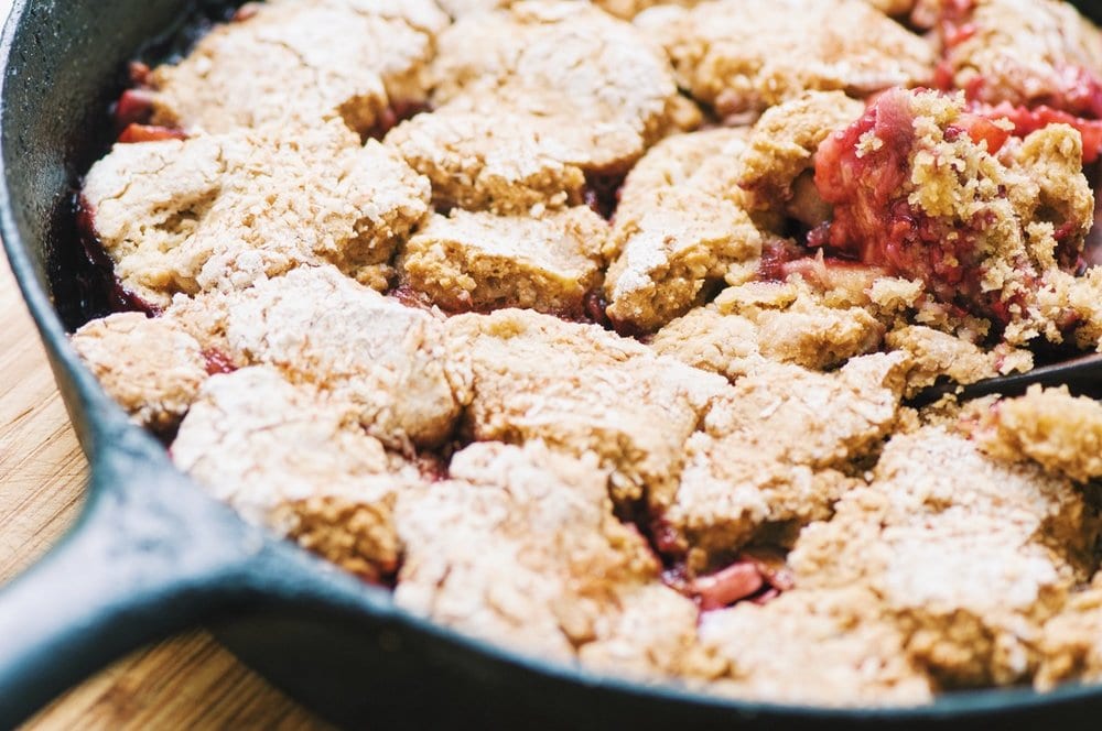 Close shot of the crust on a cobbler recipe.