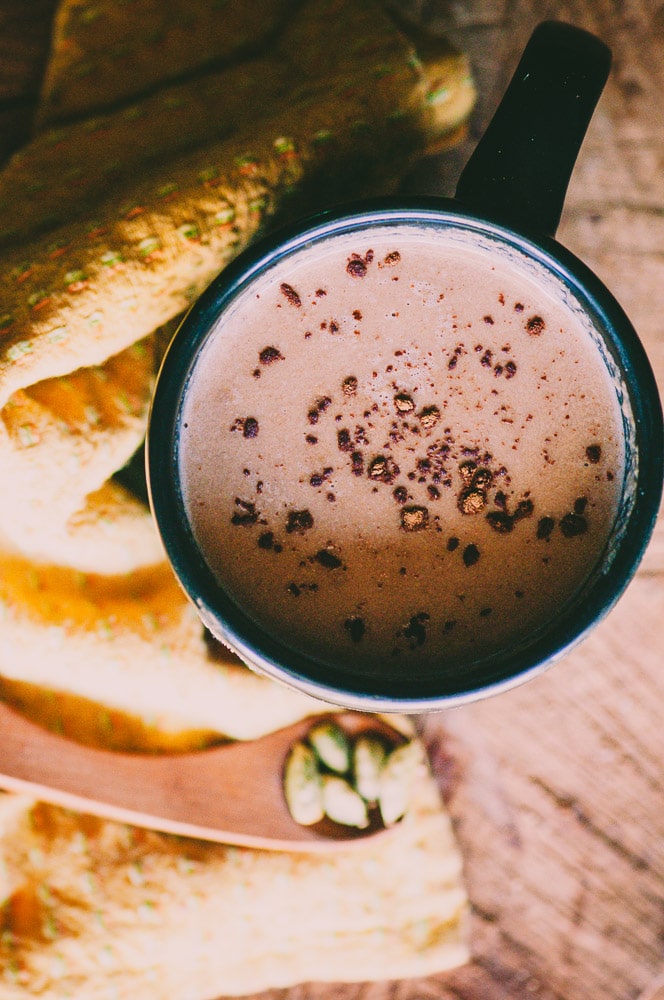  Hot Cacao with Cardamom and Tahini - This Vegan Tahini Hot Chocolate is healthy, easy to make and delicious! #hotcacao #cacaodrink #cacaorecipes #tahinihotcacao #tahinihotchocolate #healthyhotchocolate #cardamomcacao 