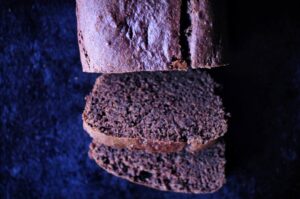 chocolate banana bread loaf cut open