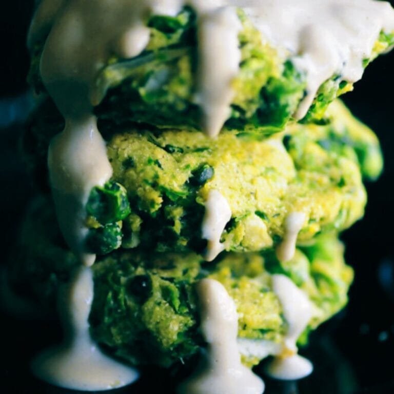 Baked Spring Pea and Dill Fritters with Lemon Tahini Sauce (Vegan, Gluten-Free)