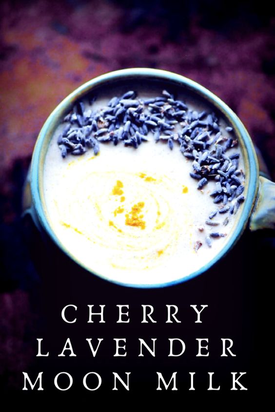 a pinterest pin image for cherry lavender moon milk