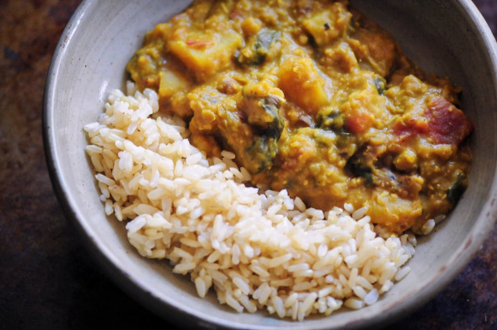  Easy, healthy, and comforting Instant Pot Red Lentil & Potato Curry! This delicious Indian-style pressure cooker meal is gluten-free, vegan, and packed with delicious warming spices ready to complement your favorite grain and/or bread! #instantpotcurry #instantpotredlentils #instantpotpotatoes #pressurecookercurry #instantpot #indianfood #vegancurry  