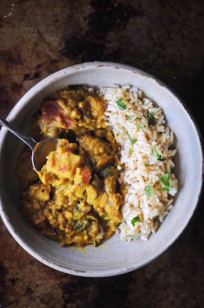  Easy, healthy, and comforting Instant Pot Red Lentil & Potato Curry! This delicious Indian-style pressure cooker meal is gluten-free, vegan, and packed with delicious warming spices ready to complement your favorite grain and/or bread! #instantpotcurry #instantpotredlentils #instantpotpotatoes #pressurecookercurry #instantpot #indianfood #vegancurry  