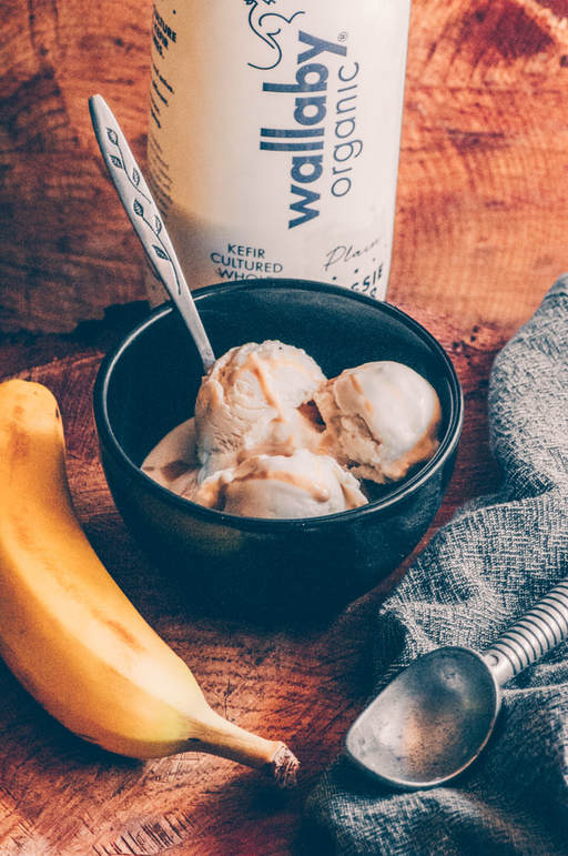  This Creamy Banana Tahini Kefir Ice Cream uses only 5 simple ingredients and no refined sugars to create an absolutely decadent, probiotic-rich, healthy treat perfect for any time of day! #kefiricecream #bananaicecream #tahiniicecream #healthyicecream 