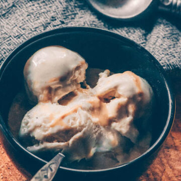 a top view of a bowl of kefir ice cream