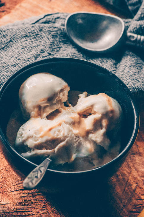 Creamy Banana Tahini Kefir Ice Cream 12 a top view of a bowl of kefir ice cream