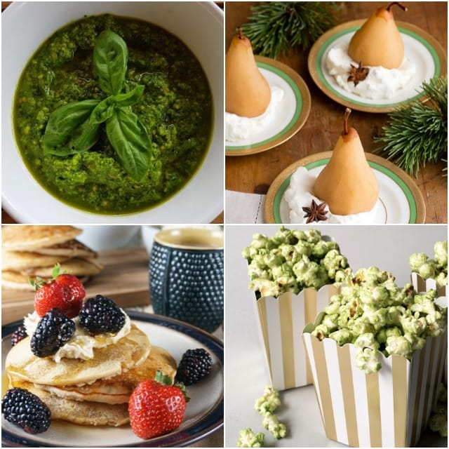 a four image grid of food photos incorporating tea