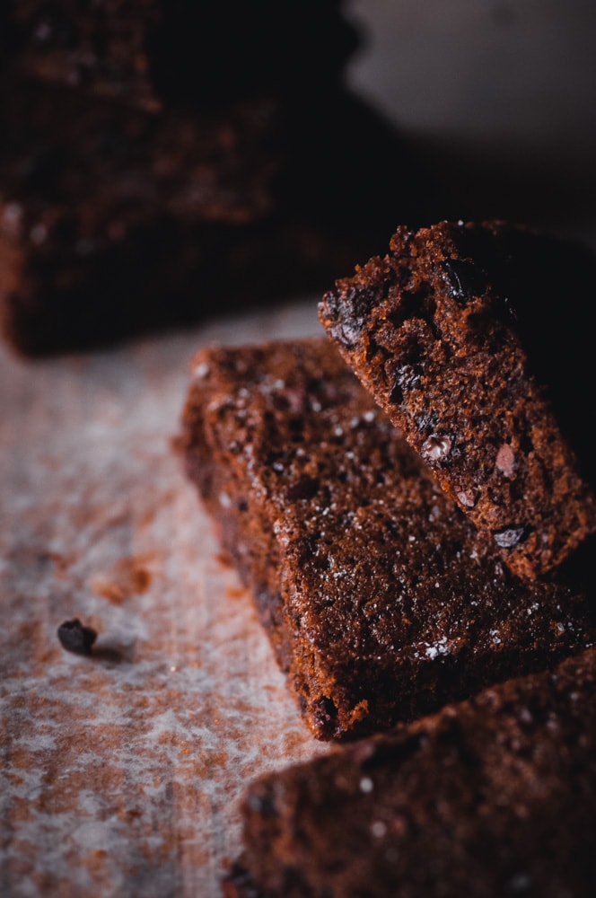  These easy and delicious Chai-Spiced Cacao Nib Brownie Bars are delightfully chocolate-y, subtly spiced, packed with iron, fiber and potassium from the cocoa nibs as well as having a diving texture. This gluten-free treat makes a great breakfast, snack or dessert as it is not over-the-top sweet (but big on flavor!). #cacaonibs #cocoa #chocolatebars #chaispiced #glutenfreebrownies #glutenfreebars #chaibars #glutenfreecakebrownies #chaispicedbrownies 