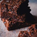 a stack of cacao nib brownies