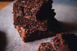 a stack of cacao nib brownies