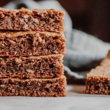 a stack of healthy gluten free peanut butter bars
