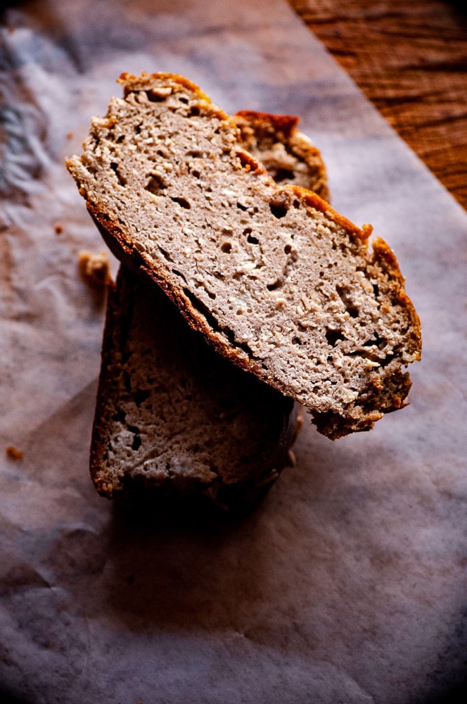  This Gluten-Free Sunflower Butter Bread with bananas, could not be more simple to make! You only need one bowl and 3 ingredients to create a delicious and healthy gluten-free, dairy-free, grain-free bread that slices well and tastes positively delicious! #sunbutter #sunbutterbread #sunflowerseedbutter #flourlessbread #glutenfreebananabread #bananabread #sugarfreebananabread #sunflowerbutter 