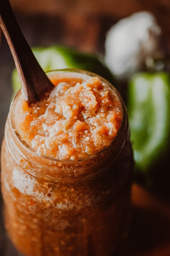  Super EASY + DELICIOUS fermented salsa made with bell peppers, cherry tomatoes, garlic and spices. This vegan homemade spicy salsa is filled with probiotics and gut healing properties and filled with fizzy, rich deliciousness perfect for topping Mexican dishes! #fermentedsalsa #spicysalsa #bellpeppersalsa #homemadesalsarecipe #easysalsarecipe 