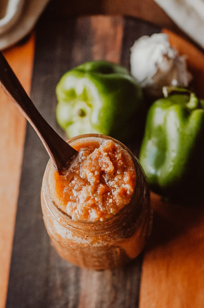  Super EASY + DELICIOUS fermented salsa made with bell peppers, cherry tomatoes, garlic and spices. This vegan homemade spicy salsa is filled with probiotics and gut healing properties and filled with fizzy, rich deliciousness perfect for topping Mexican dishes! #fermentedsalsa #spicysalsa #bellpeppersalsa #homemadesalsarecipe #easysalsarecipe 