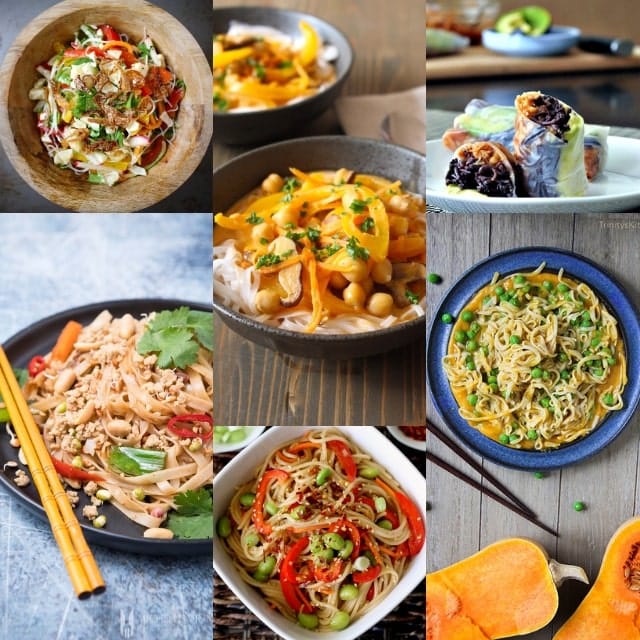 a grid of6 images showing rice noodle dishes.