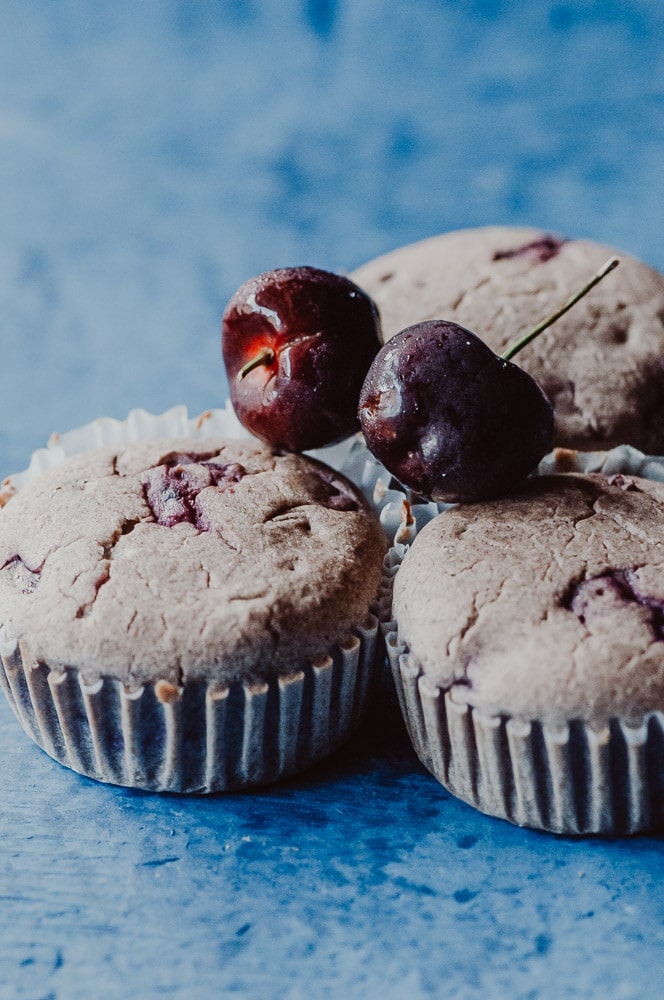   These fluffy Gluten-Free Cherry Muffins have a soft, spongy and juicy cherry cobbler center! Made with a blend of buckwheat flour and tapioca flour, these delightful muffins are super quick and easy to make and filled with pleasing textures and flavors. Gluten-free, vegan, dairy-free, soy-free, nut-free and refined sugar-free. #cherrymuffins #vegancherryrecipes #glutenfreecherrymuffins #buckwheatmuffins #cherrycobbler  