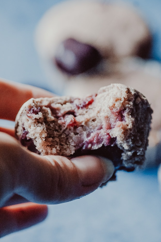   These fluffy Gluten-Free Cherry Muffins have a soft, spongy and juicy cherry cobbler center! Made with a blend of buckwheat flour and tapioca flour, these delightful muffins are super quick and easy to make and filled with pleasing textures and flavors. Gluten-free, vegan, dairy-free, soy-free, nut-free and refined sugar-free. #cherrymuffins #vegancherryrecipes #glutenfreecherrymuffins #buckwheatmuffins #cherrycobbler  