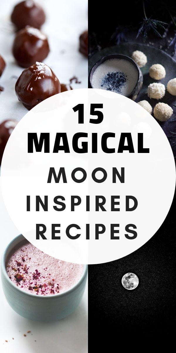  15 Magical Moon Inspired Recipes — moon milk, moon salad, moon cookies, moon balls, moon cake and MORE! This gluten-free vegetarian lunar inspired recipe round has all you need for a full moon or lunar eclipse party or to simply please the moon love in YOU! #moonmagick #moonrecipes #lunarrecipes #lunareclipsefood #fullmoonparty #magicmoon #moonmilk #moonmilkrecipes 