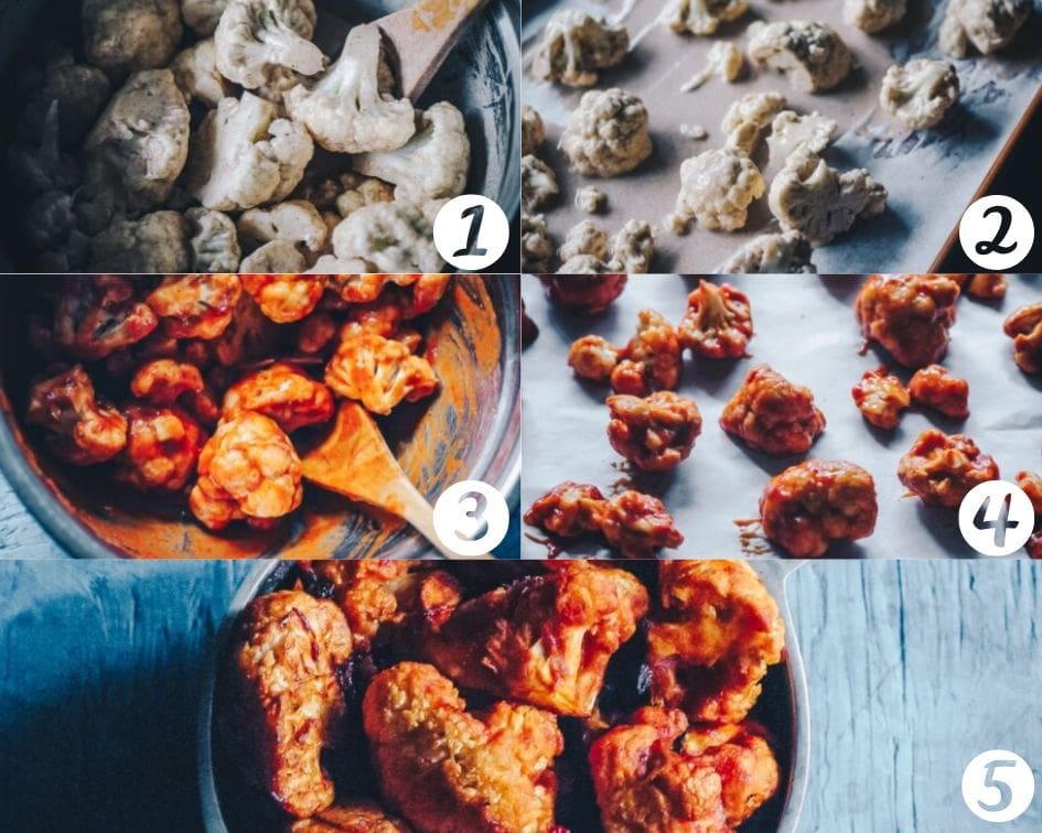  How to Make Cauliflower Wings step by step photos — Super hearty and delicious Sweet and Spicy BBQ Cauliflower wings! These gluten-free vegan cauliflower bites are baked to perfection with a delightful spicy sweet sauce. Whether as a party appetizer or meal, these baked cauliflower wings are certain to impress! #cauliflowerwings #bbqcauliflowerwings #cauliflowerbites #vegancauliflowerwings #glutenfreecauliflowerwings 