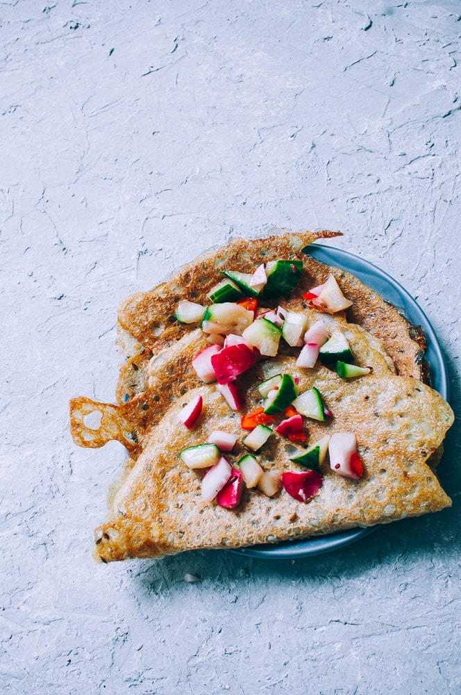  Fermented Buckwheat + Yellow Split Pea (Matar Dal) Dosa Recipe -  A super easy, nutritious and flavorful dosa recipe made with yellow split peas and buckwheat flour for a fun twist! These Indian dosas are fermented for added flavor and gut healing powers. Gluten-free & vegan. #easydosarecipe #dosas #fermenteddosa #yellowsplitpeas #buckwheatflour #buckwheatdosa #indiandosa  