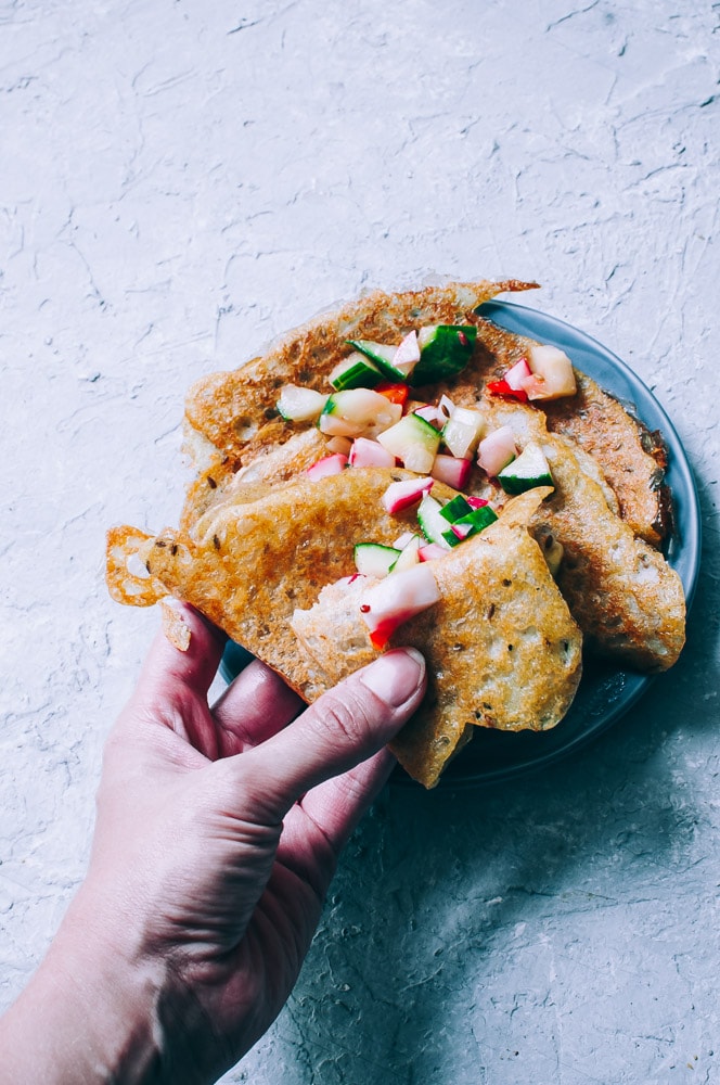  Fermented Buckwheat + Yellow Split Pea (Matar Dal) Dosa Recipe -  A super easy, nutritious and flavorful dosa recipe made with yellow split peas and buckwheat flour for a fun twist! These Indian dosas are fermented for added flavor and gut healing powers. Gluten-free & vegan. #easydosarecipe #dosas #fermenteddosa #yellowsplitpeas #buckwheatflour #buckwheatdosa #indiandosa  