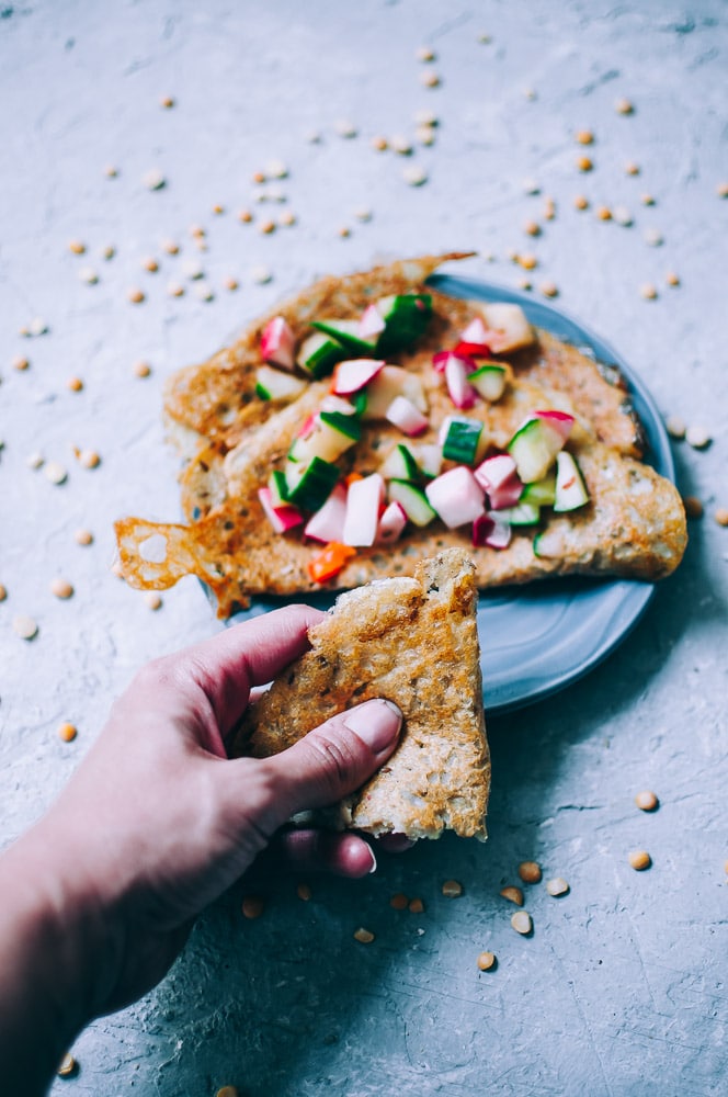  Fermented Buckwheat + Yellow Split Pea (Matar Dal) Dosa Recipe -  A super easy, nutritious and flavorful dosa recipe made with yellow split peas and buckwheat flour for a fun twist! These Indian dosas are fermented for added flavor and gut healing powers. Gluten-free & vegan. #easydosarecipe #dosas #fermenteddosa #yellowsplitpeas #buckwheatflour #buckwheatdosa #indiandosa  