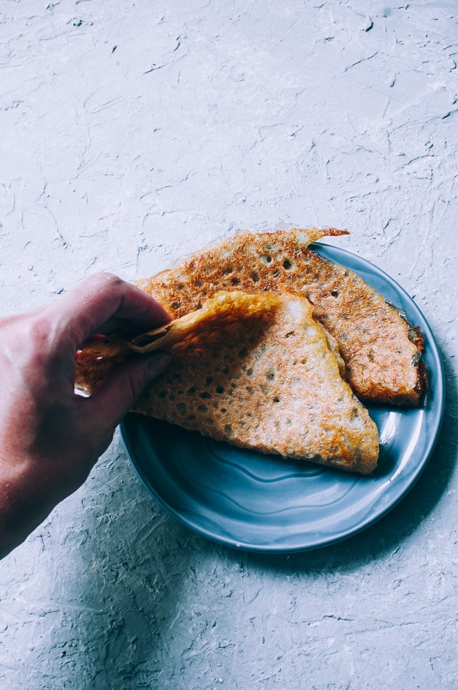  Fermented Buckwheat + Yellow Split Pea (Matar Dal) Dosa Recipe -  A super easy, nutritious and flavorful dosa recipe made with yellow split peas and buckwheat flour for a fun twist! These Indian dosas are fermented for added flavor and gut healing powers. Gluten-free & vegan. #easydosarecipe #dosas #fermenteddosa #yellowsplitpeas #buckwheatflour #buckwheatdosa #indiandosa  