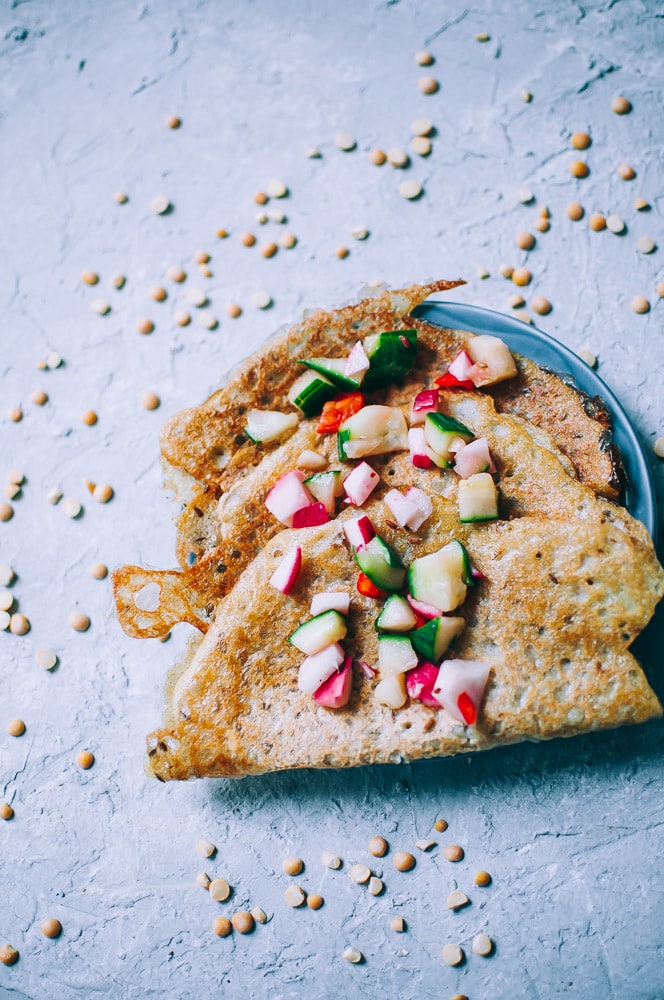  Fermented Buckwheat + Yellow Split Pea (Matar Dal) Dosa Recipe -  A super easy, nutritious and flavorful dosa recipe made with yellow split peas and buckwheat flour for a fun twist! These Indian dosas are fermented for added flavor and gut healing powers. Gluten-free & vegan. #easydosarecipe #dosas #fermenteddosa #yellowsplitpeas #buckwheatflour #buckwheatdosa #indiandosa  