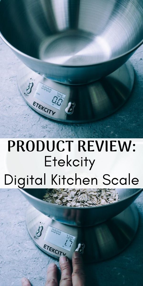  Etekcity Digital Kitchen Scale : A Product Review - An 11 lb capacity electronic kitchen scale with a detachable stainless steel measuring bowl, tare and auto-zero functions, a thermometer, alarm timer, and a metric conversion function. #kitchenscale #metricmeasurements #etekcity #productreview #digitalkitchenscale #electronickitchenscale 