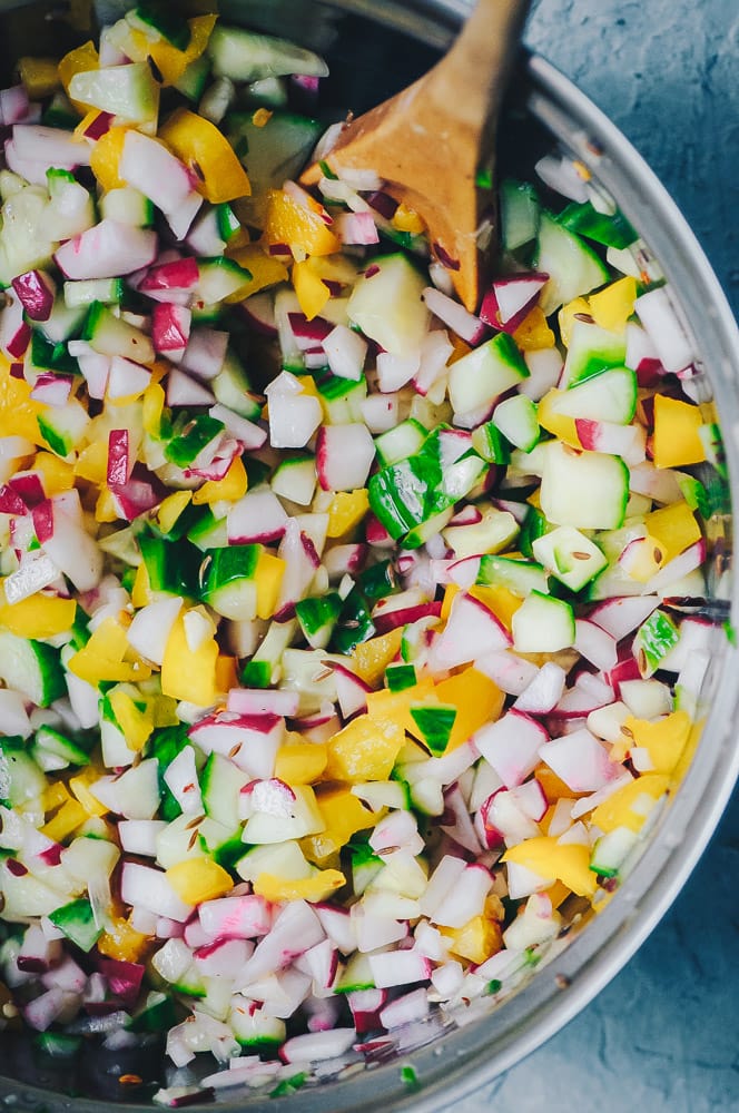  A SUPER fresh, crisp and refreshing Radish Cucumber Salsa. This easy salsa recipe makes for one healthy and delicious summer garden salsa ready to suit a variety of savory dishes! Low-carb and keto diet friendly! #radishsalsa #freshsalsarecipe #cucumbersalsa #summersalsa #ketosalsa 