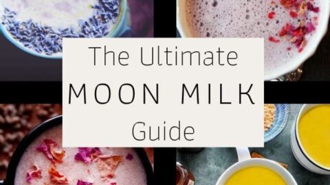 a 4 image grid of moon milk recipes with text overlay stating moon milk guide