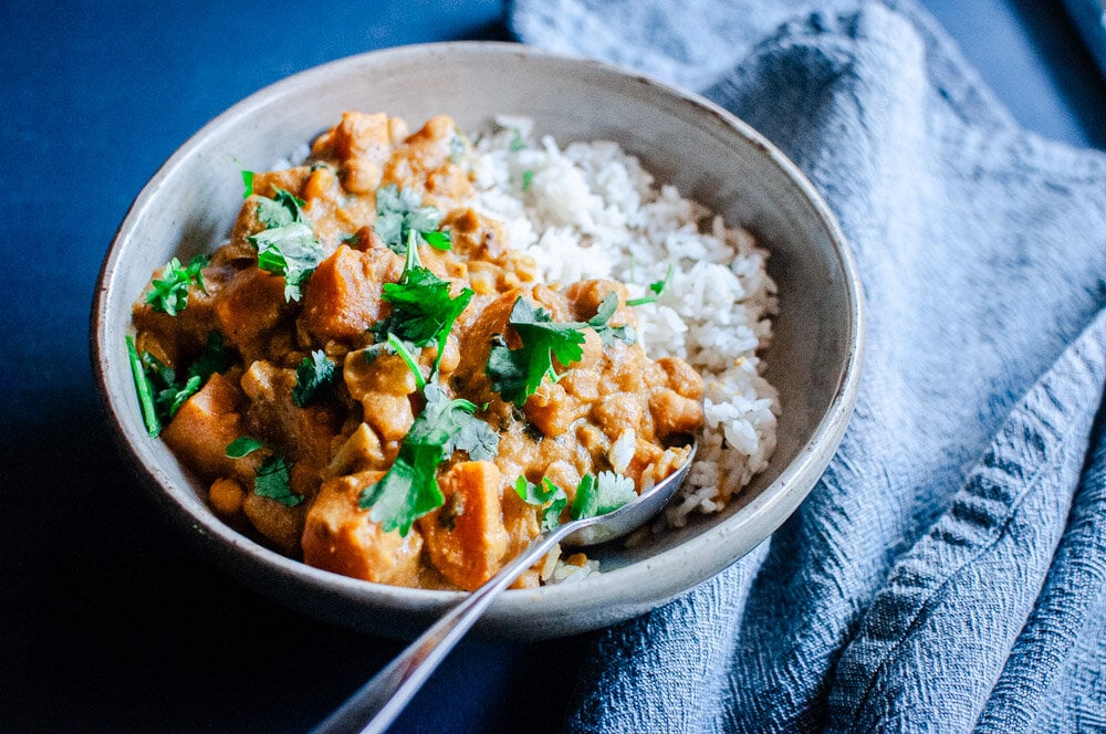  Instant Pot Pumpkin Chickpea Sweet Potato Curry (Vegan, Gluten-Free) -  This utterly delicious, healthy and creamy Sweet Potato Curry with Chickpeas and Pumpkin is truly a delight for the soul! With coconut milk and the perfect blend of Indian spices, you’ll find yourself in curry heaven with this rich vegan curry dish for the Instant Pot (or stovetop!). #instantpotcurry #sweetpotatocurry #pumpkincurry #instantpotpumpkin #instantpotchickpeacurry | pumpkin curry | chickpea curry  