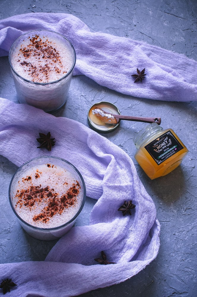 CBD Eggnog (Dairy-Free) - This rich and creamy Dairy-Free Eggnog recipe is elevated to a whole other level with the use of Naturacentric’s    CBD Honey!    With a touch sweet and a touch of spice, this healthy and flavorful eggnog will be your new go-to all season long. #CBDeggnog #Dairyfreeeggnog #raweggnog #traditionaleggnog #cbd #cbdrecipe #cbddrinks #cbdrecipes #cbdpowder | Raw eggnog | dairy free eggnog | CBD eggnog