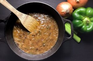roux in pot with kitchen utensil