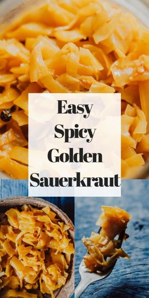a pinterest pin image for spicy sauerkraut recipe