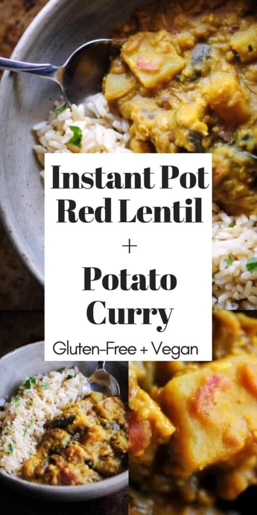 pinterest pin for instant pot red lentil potato curry