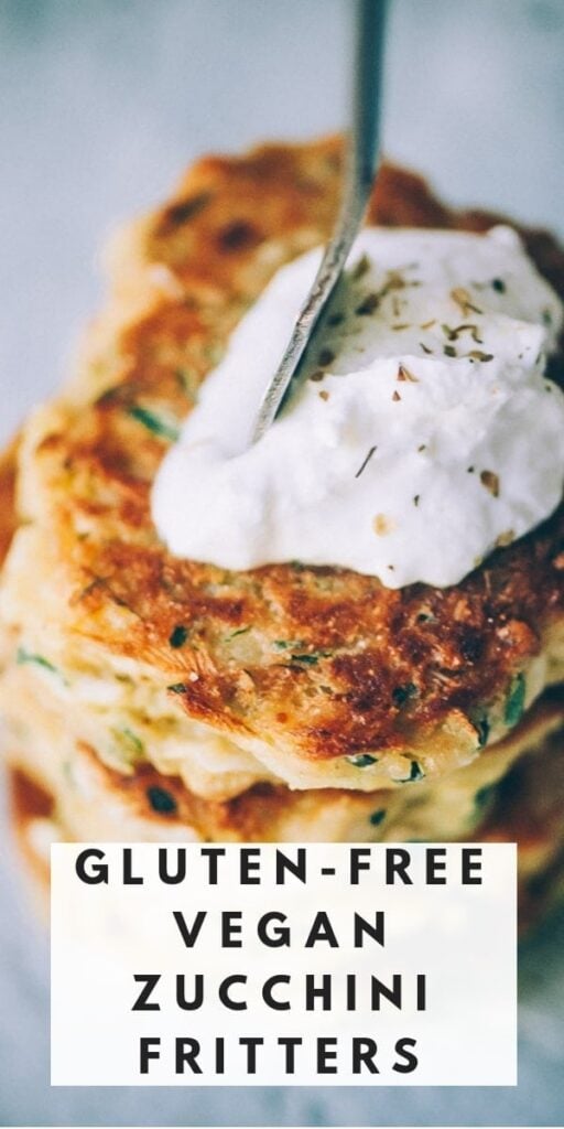 a pinterest pin image for gluten free vegan zucchini fritters