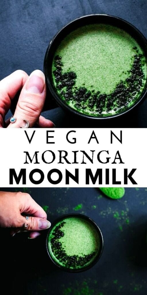 a pinterest pin for moringa moon milk latte recipe
