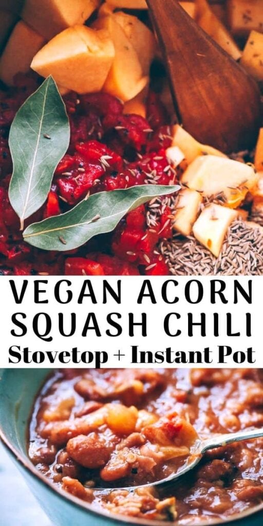 a pinterest pin image for acorn squash chili