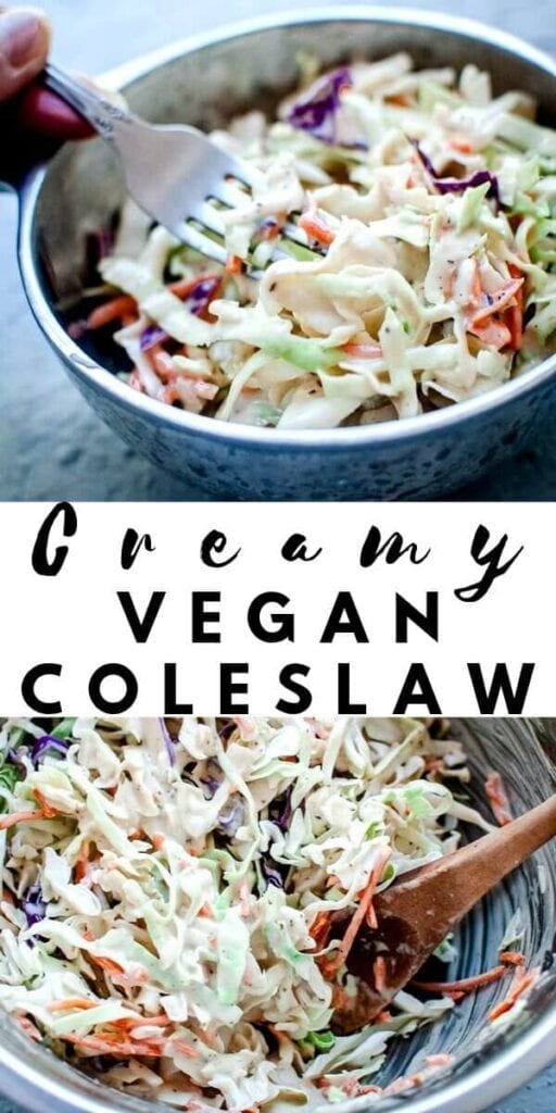 a pinterest pin image for vegan coleslaw