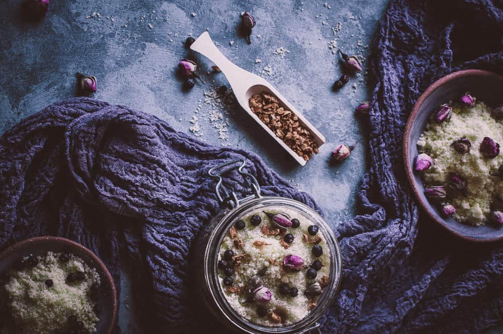 a fizzy bath salts flatlay