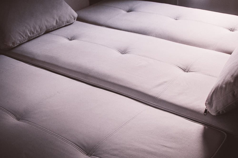 the futon shop eco sofa in shell unfolded into bed