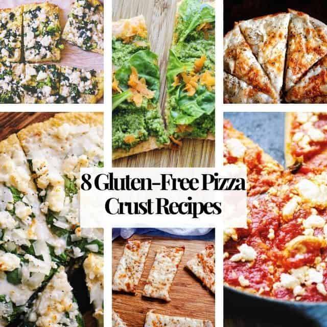 a six image grid of gluten free pizzas