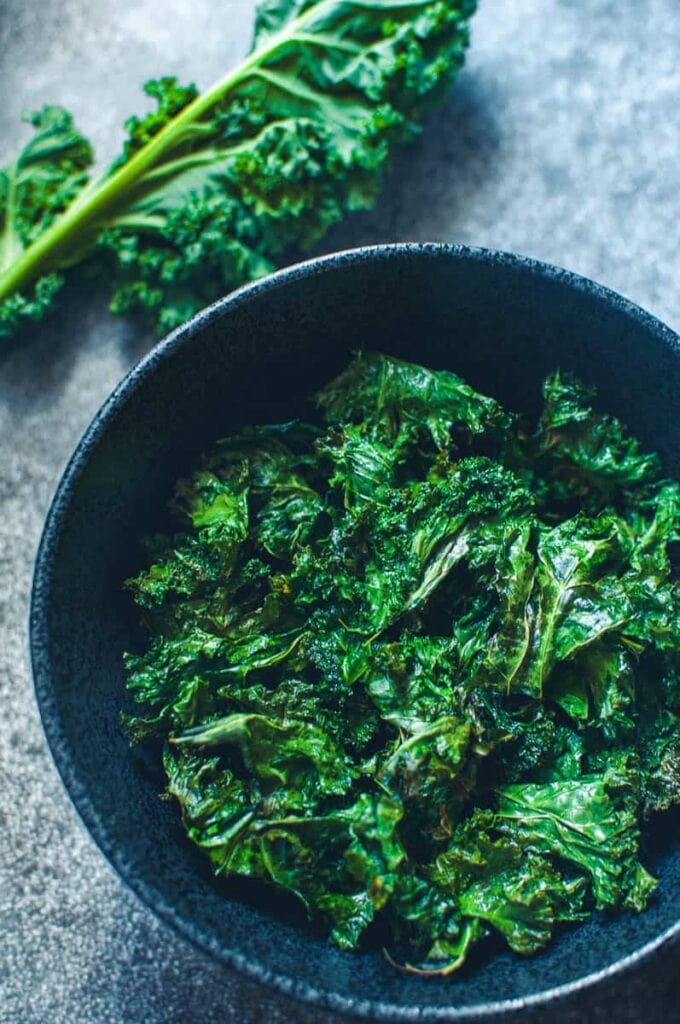 a bowl of kale chips