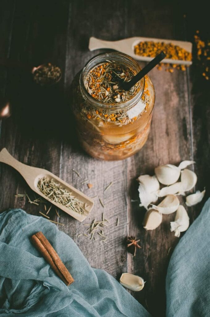 a flatlay of fire cider ingredients styled