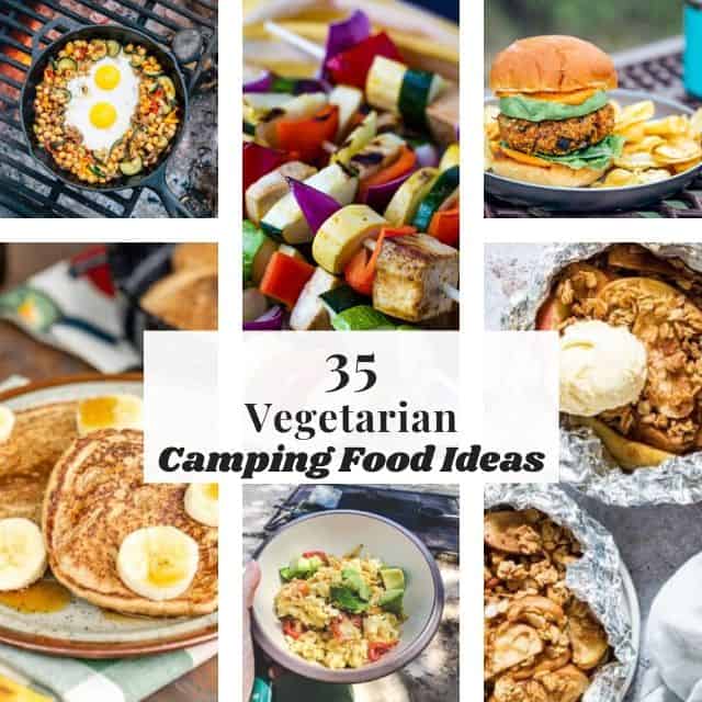 a six image grid for gluten-free vegetarian camping recipes