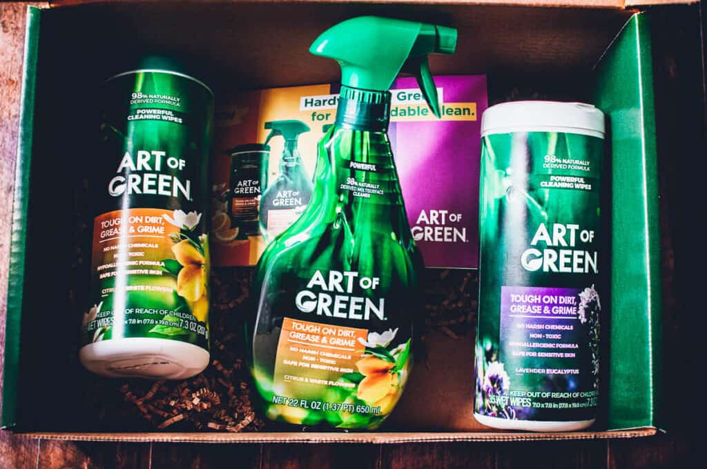 art of green's trio of cleaning products in a green box